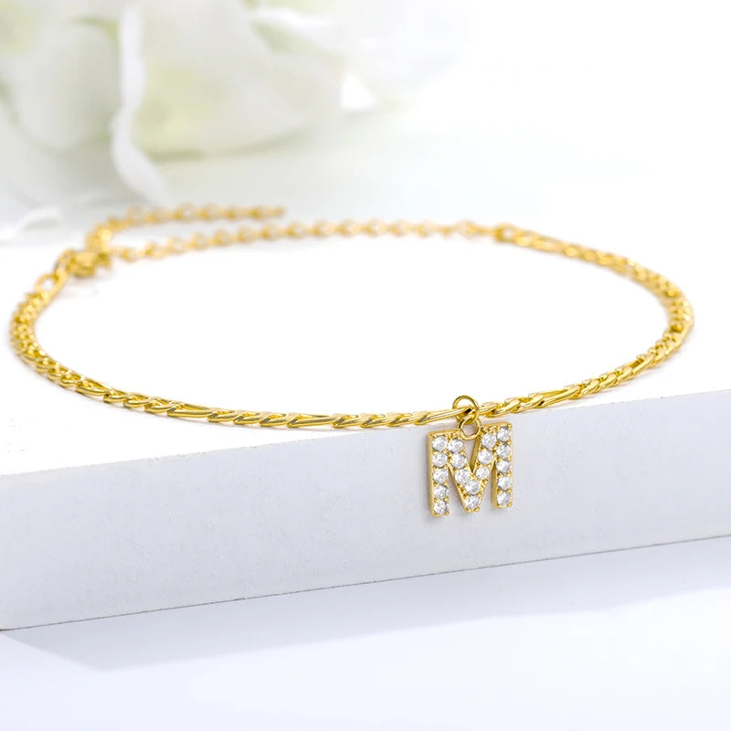 Tiny A-Z Initial Letter Anklets For Women Stainless Steel Gold Color Alphabet Cuban Link Anklet Bracelet Boho Jewelry Gifts