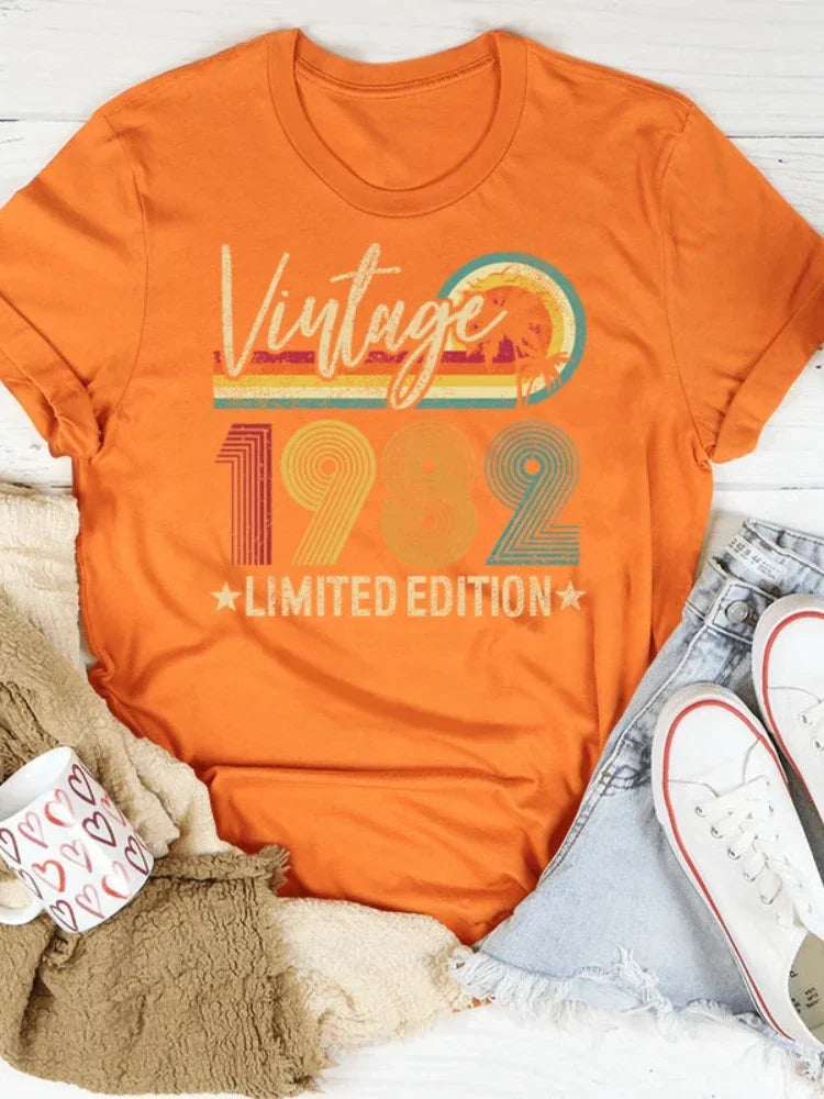 Vintage 1982 Limited Edition Print Women T Shirt Short Sleeve O Neck Loose Women Tshirt Ladies Tee Shirt Tops Camisetas Mujer