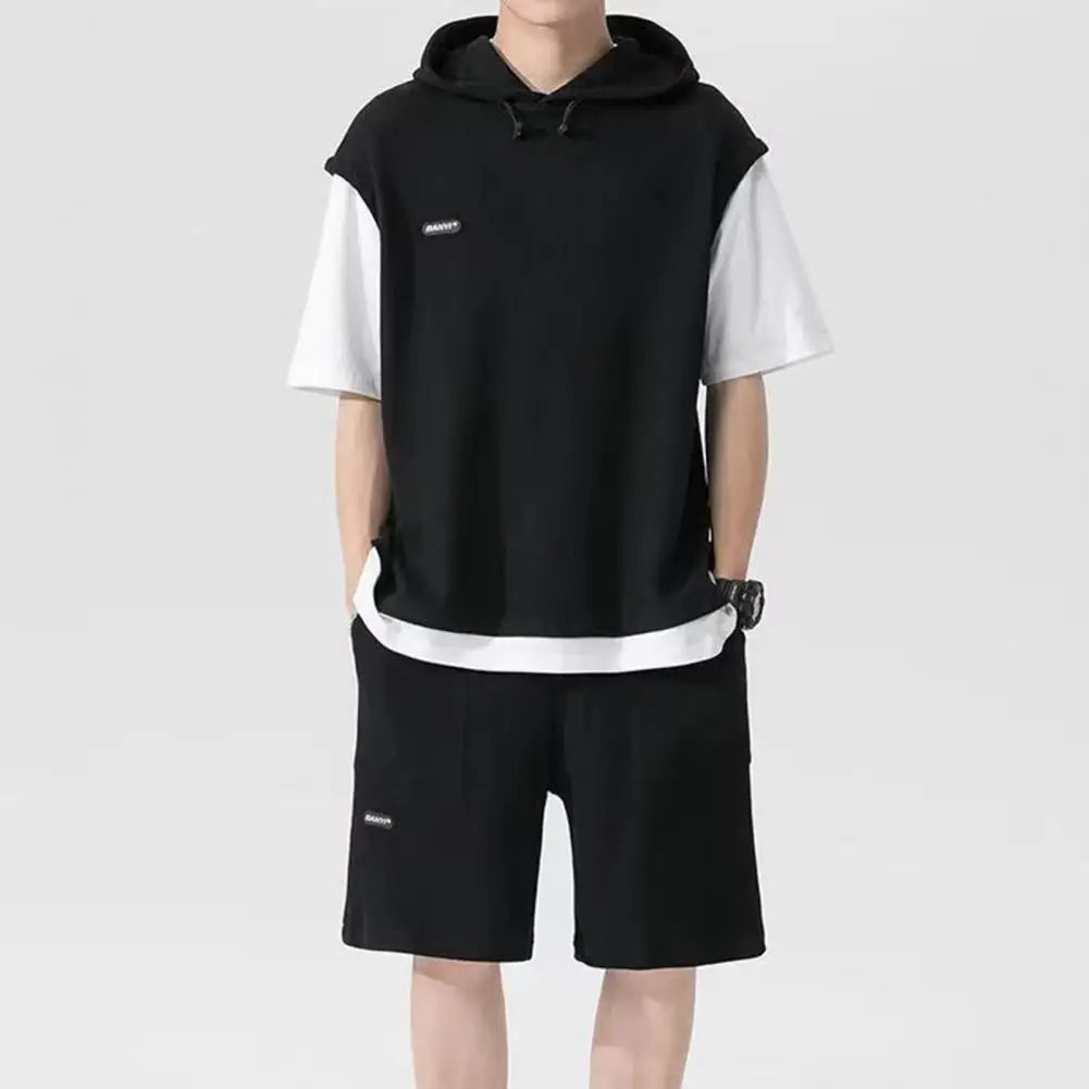 Workout with the Waffle Running Shorts Set for Men - Fake Two-Piece Jogging Tracksuit