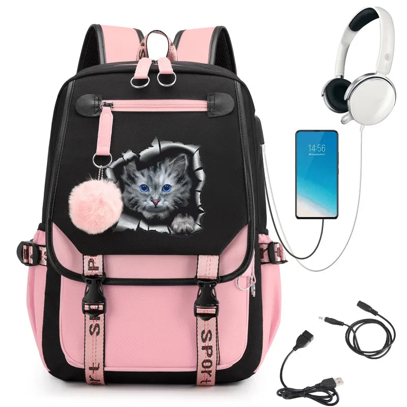 Women School Backpacks Schoolbag Kawaii Cat Print Bagpack for Teenagers Girls Student College Book Bag Satchel Bolsas Mochilas