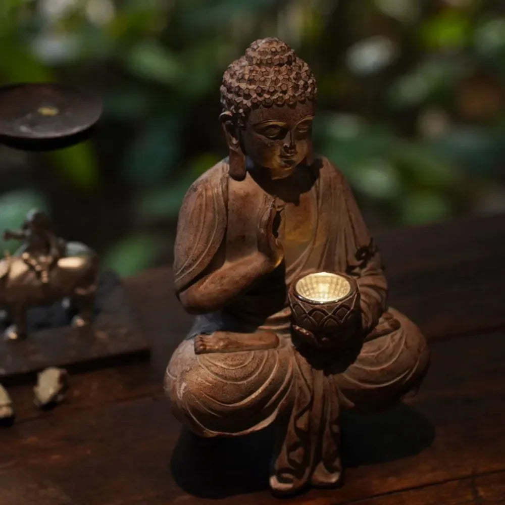 Solar Lights Decorative Buddha Statue Outdoor Patio Garden New Chinese Buddha Statue Zen Living Room Office PorchDecorativeResin