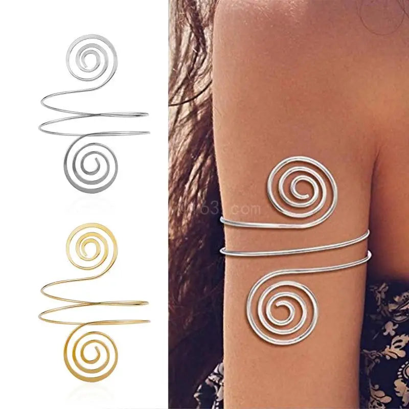 Retro Greek Roman Open Ended Spiral Bracelet Armband Upper Arm Cuff Armlet Festival Bridal Dance Jewelry