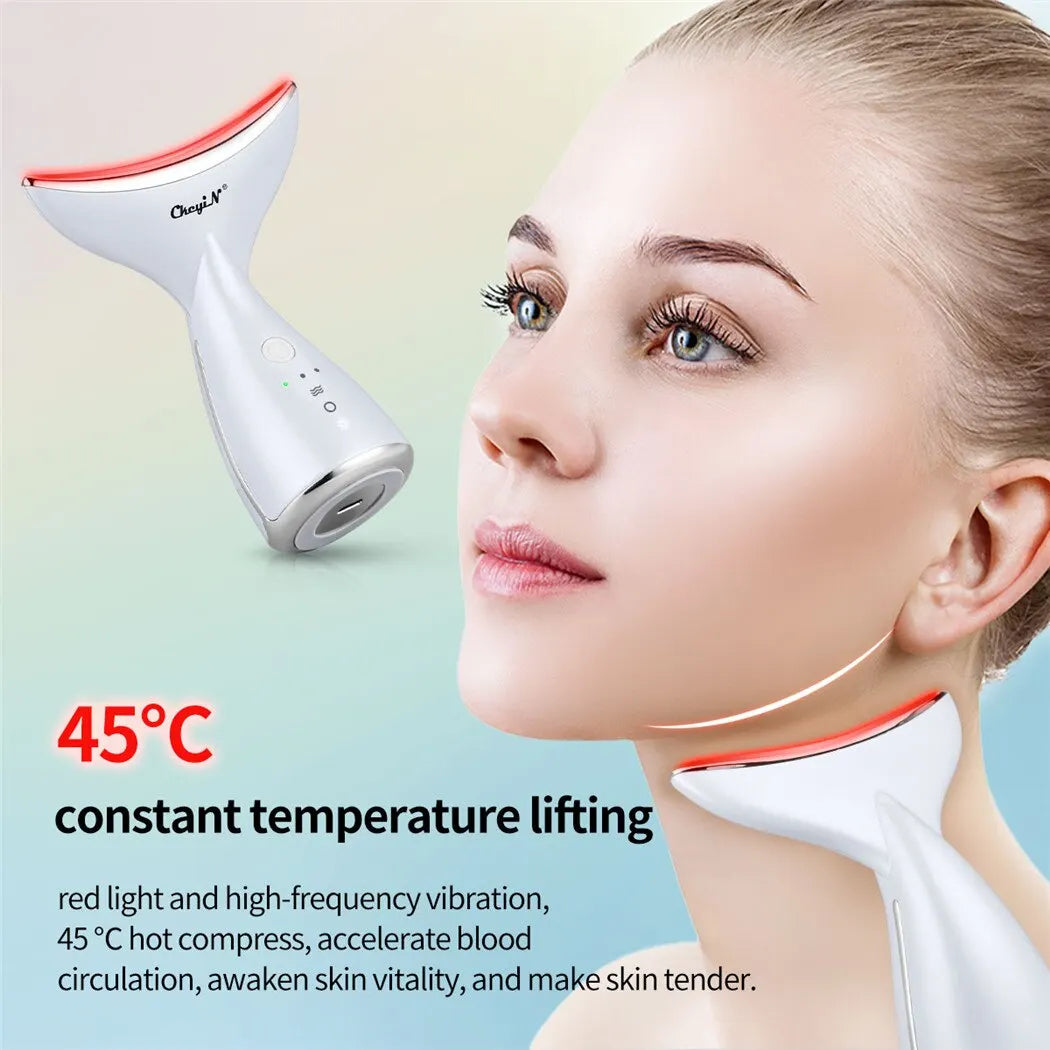 CkeyiN EMS Neck Face Lifting Machine 3 Color LED Photon Therapy Vibration Face Tightening Slimming Anti Wrinkle Massager