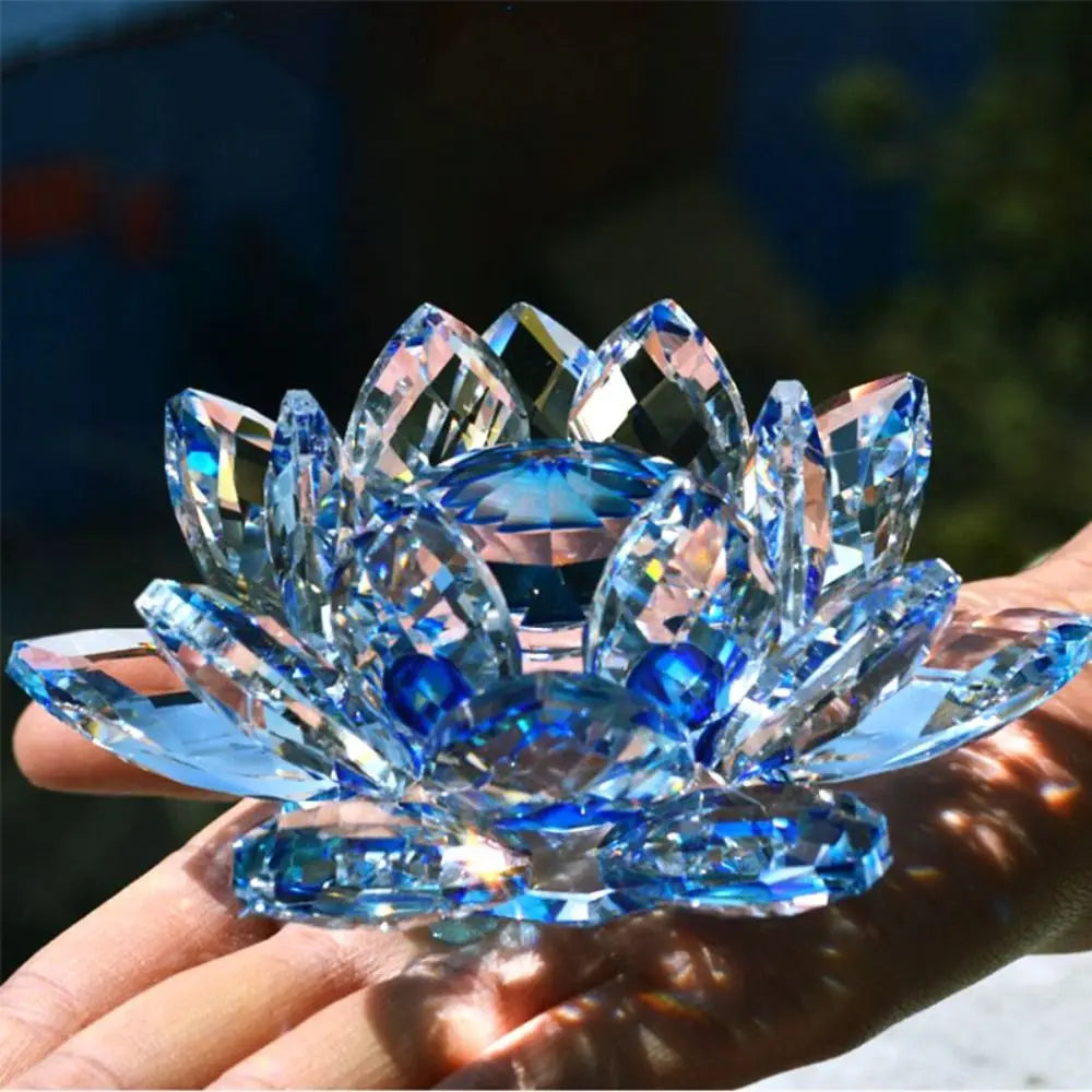 Crystal Lotus Flower Figurine Home Wedding Decoration Glass Craft Collection Paperweight Table Ornaments Souvenir Gifts