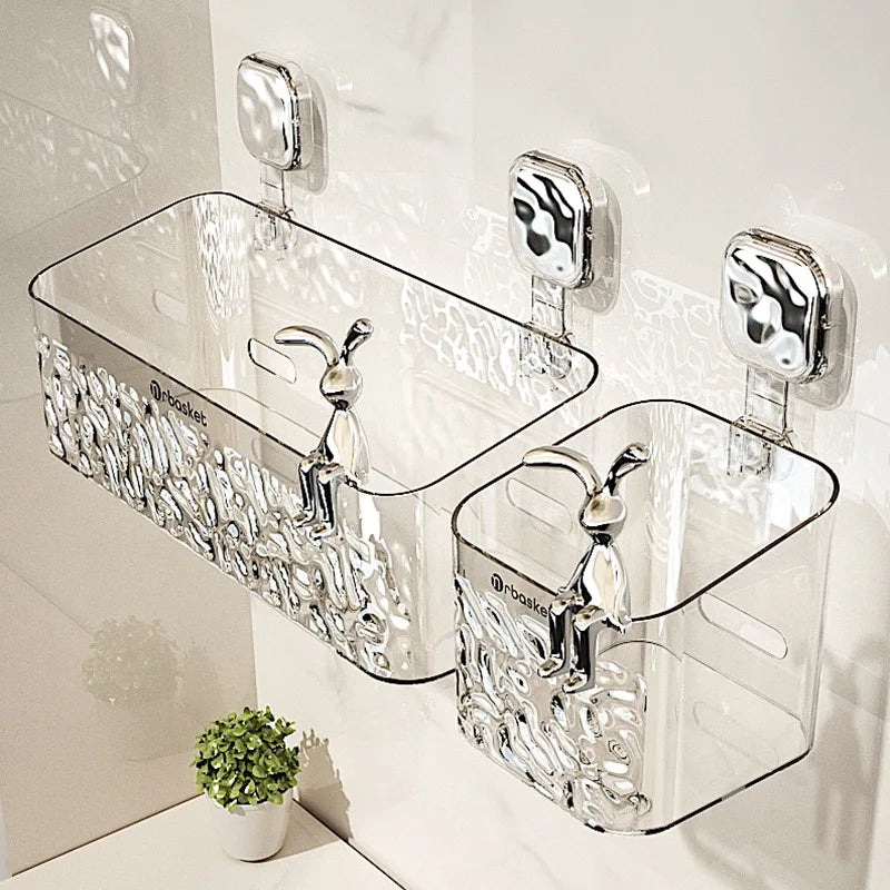 Transform Your Bathroom Oasis: Chic Glacier Pattern No-Punch Shower Caddy & Organizer