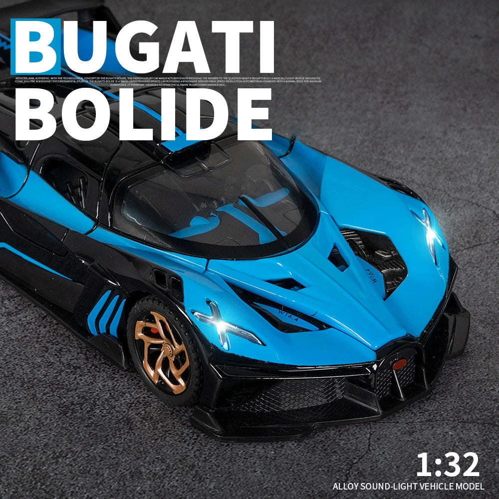 Speed Redefined: 1:32 Bugatti Bolide Alloy Sport Car Model with Sound & Light - The Ultimate Boy's Gift