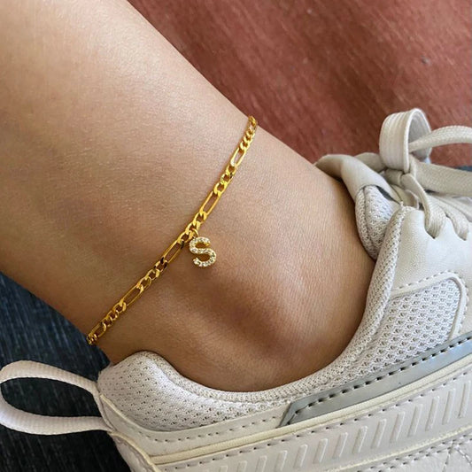 Tiny A-Z Initial Letter Anklets For Women Stainless Steel Gold Color Alphabet Cuban Link Anklet Bracelet Boho Jewelry Gifts