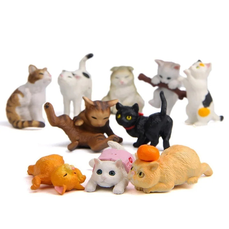 10-Piece Colorful Cat Miniature Set for Garden and Home Decor