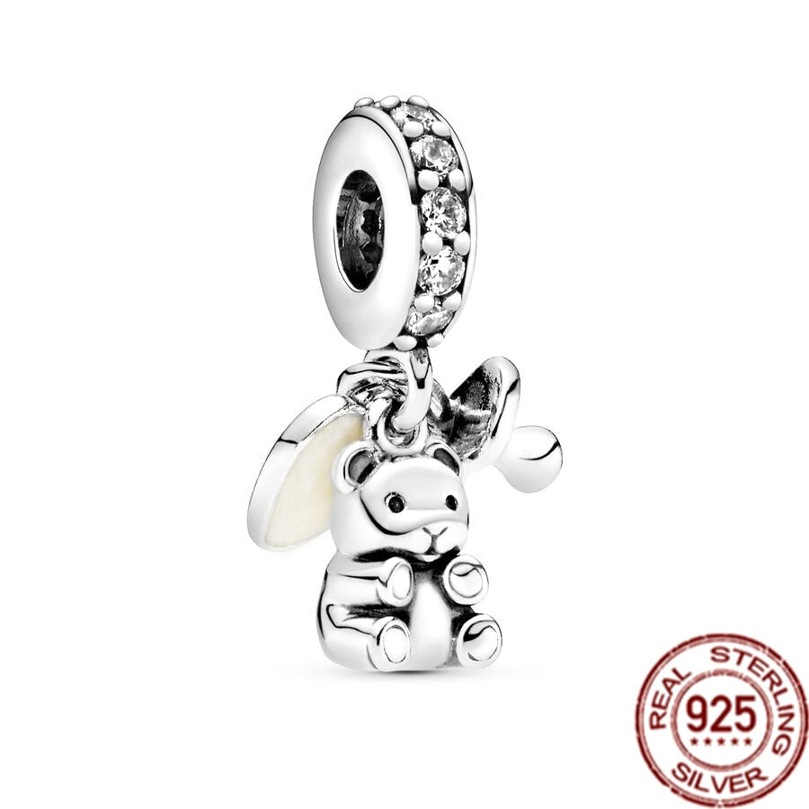 925 Sterling Silver Firefly Balloon Bubble Tea & Teddy Dangle Bear Charm Bead Fit Original Pandora Bracelet DIY Jewelry Gift