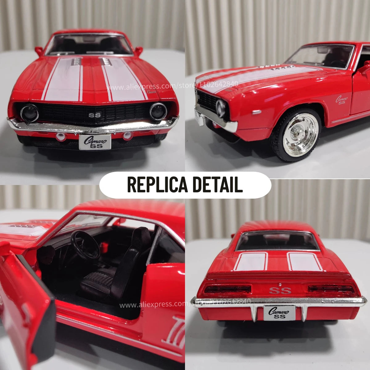 1:36 Metal Diecast Car Model Repilca Chevrolet Camaro SS 1969 Scale Miniature Collection Vehicle Hobby Kid Toy for Boy Birthday Gift