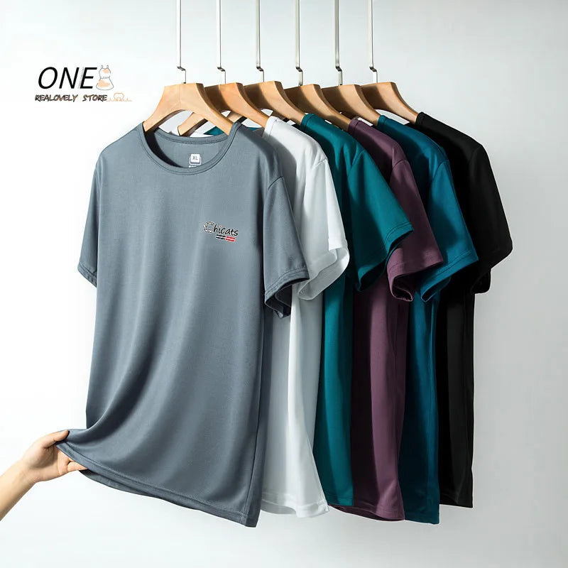 Summer Ice Silk T-shirt Men's Cold Short Sleeve O-neck Stretch Quick-drying Breathable Sports Shirt T Shirt Men