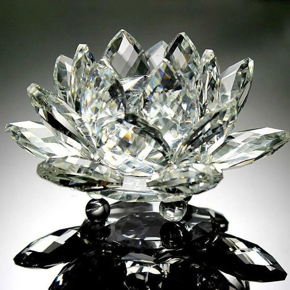 Crystal Lotus Flower Figurine Home Wedding Decoration Glass Craft Collection Paperweight Table Ornaments Souvenir Gifts