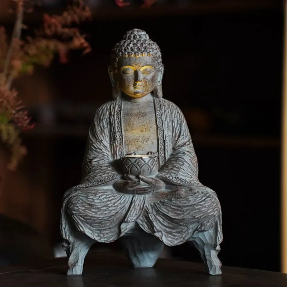 Solar Lights Decorative Buddha Statue Outdoor Patio Garden New Chinese Buddha Statue Zen Living Room Office PorchDecorativeResin