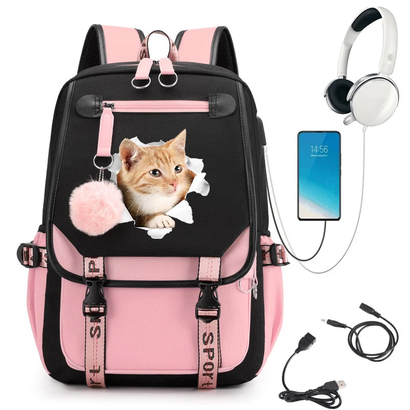 Women School Backpacks Schoolbag Kawaii Cat Print Bagpack for Teenagers Girls Student College Book Bag Satchel Bolsas Mochilas