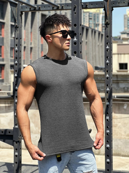 2024 Summer Fashion New O-neck Breathable Quick Drying Gym Tank Top Men Sleeveless Shirt Running Exercise Undershirt Vest