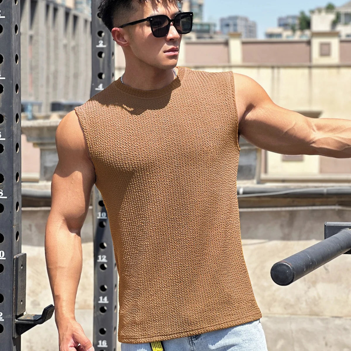 2024 Summer Fashion New O-neck Breathable Quick Drying Gym Tank Top Men Sleeveless Shirt Running Exercise Undershirt Vest