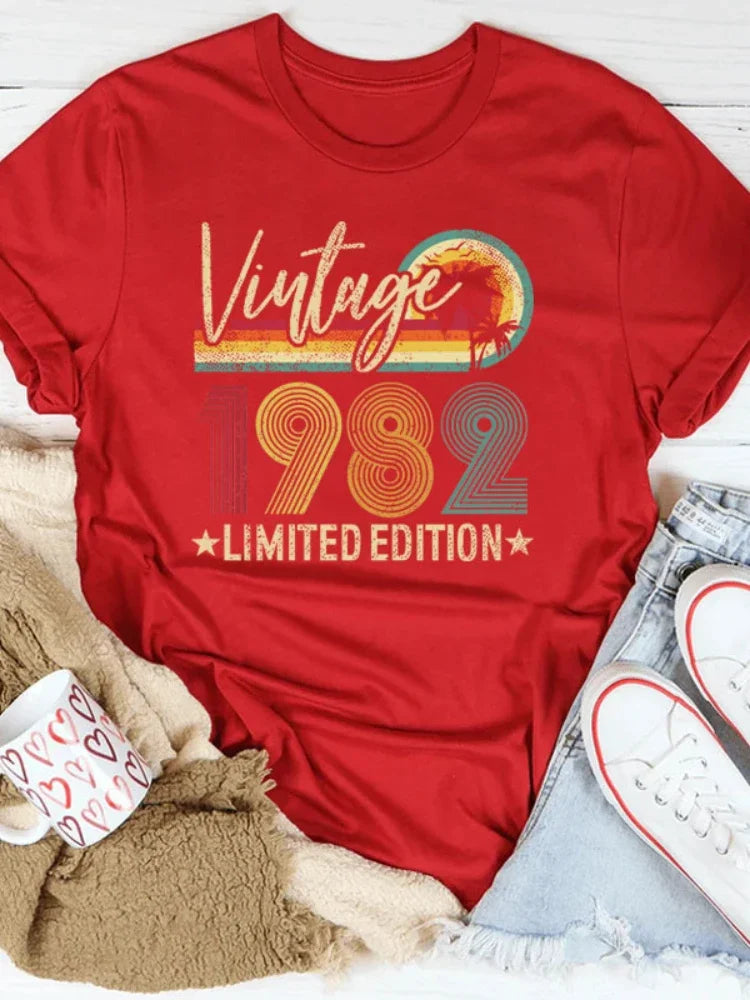 Vintage 1982 Limited Edition Print Women T Shirt Short Sleeve O Neck Loose Women Tshirt Ladies Tee Shirt Tops Camisetas Mujer