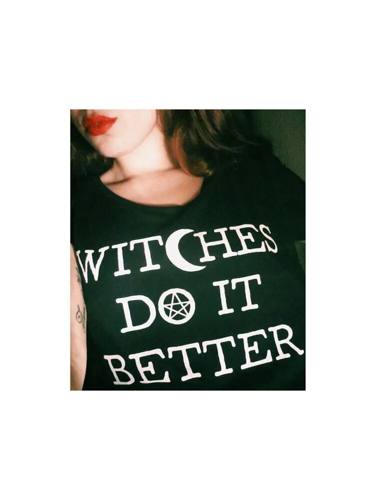 Witches Do It Better T-Shirt Black Gothic Tee Shirt Halloween Grunge Tshirts Short Sleeve O-neck Printed Tee Shirt