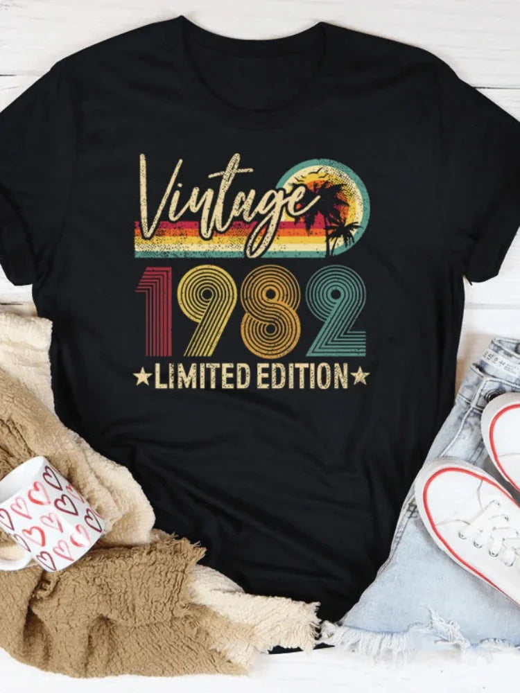 Vintage 1982 Limited Edition Print Women T Shirt Short Sleeve O Neck Loose Women Tshirt Ladies Tee Shirt Tops Camisetas Mujer