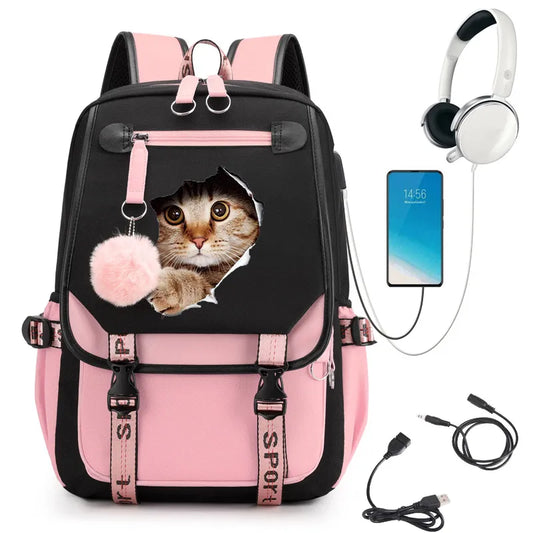 Women School Backpacks Schoolbag Kawaii Cat Print Bagpack for Teenagers Girls Student College Book Bag Satchel Bolsas Mochilas