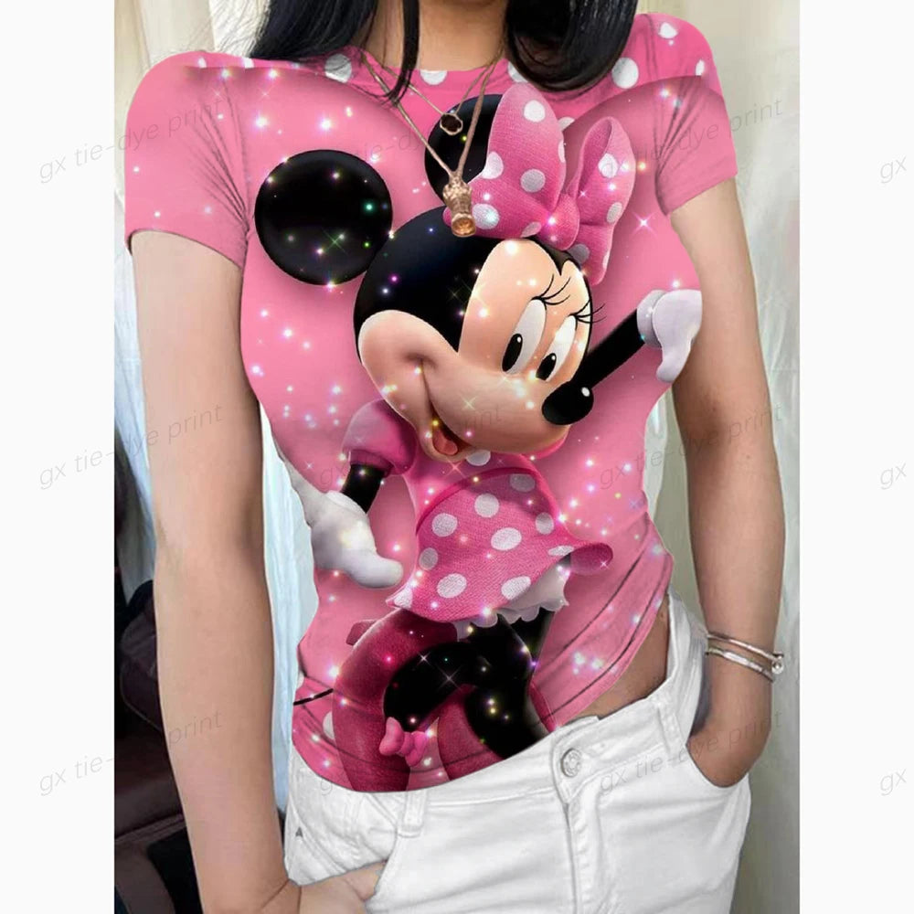 New Girl's T-shirt O Neck Disney Mickey Mouse Print Short Sleeve Female Clothing Streetwear Hip-hop Top Sexy T Shirt