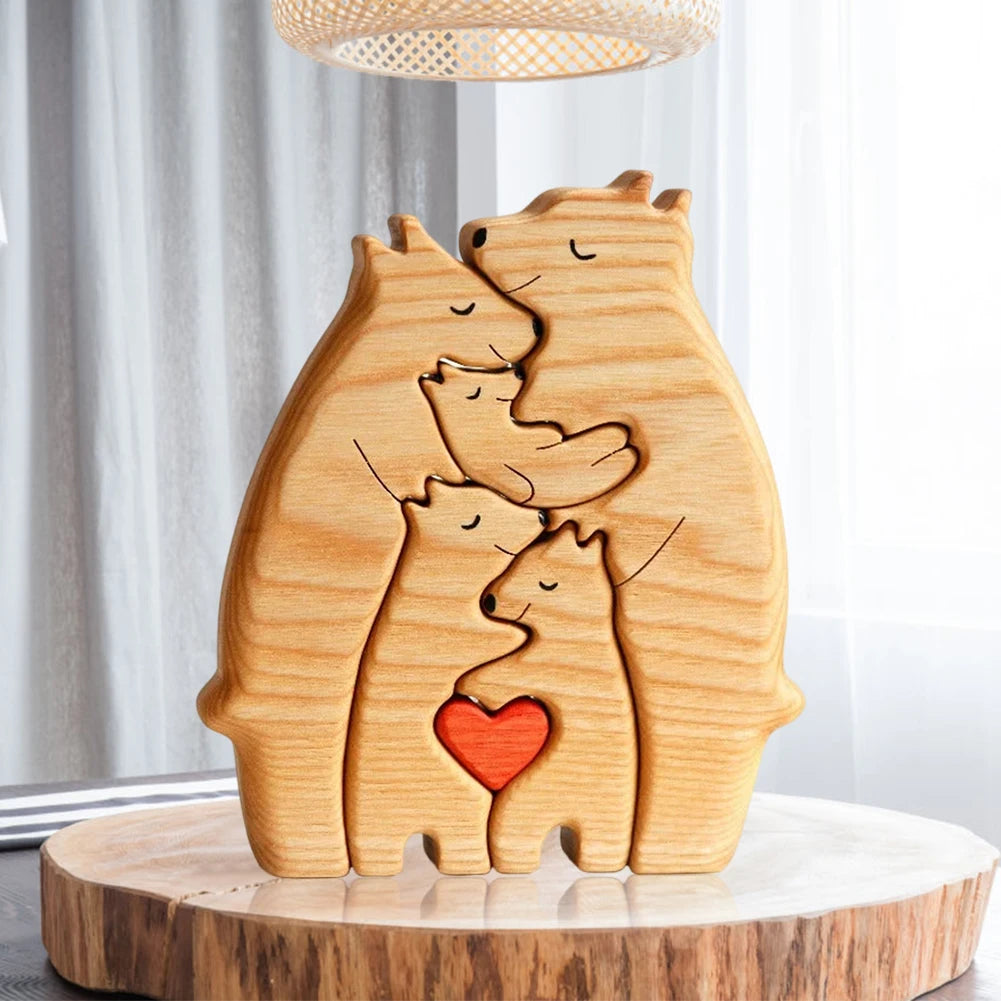 Wooden Art Puzzle Bear Family Theme Wooden Desktop Decorations Gift for Family