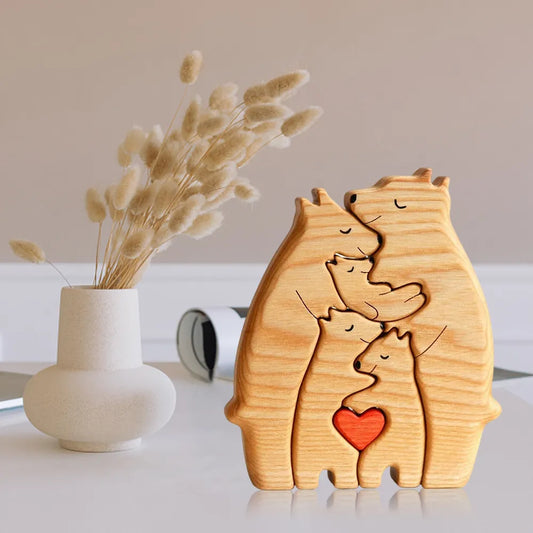 Wooden Art Puzzle Bear Family Theme Wooden Desktop Decorations Gift for Family