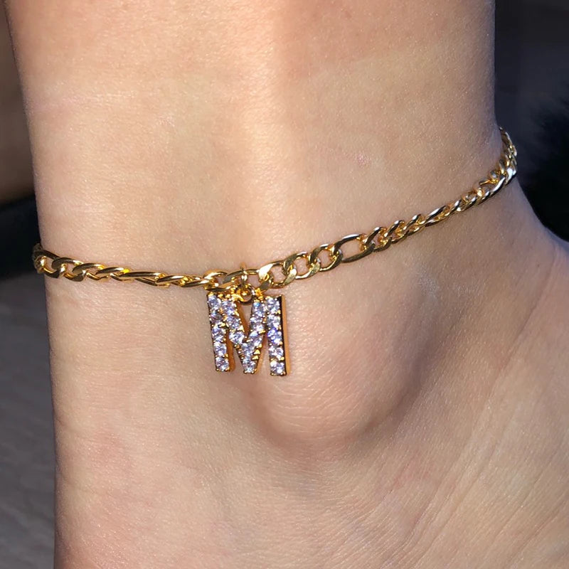 Tiny A-Z Initial Letter Anklets For Women Stainless Steel Gold Color Alphabet Cuban Link Anklet Bracelet Boho Jewelry Gifts