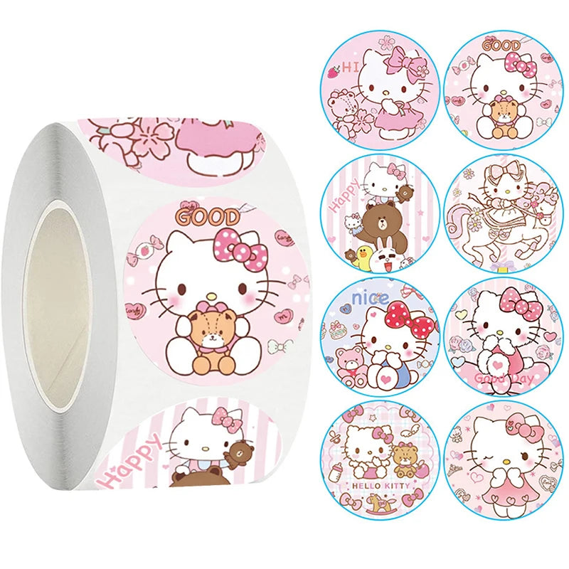 500pcs/Roll Cartoon Sanrio Stickers Kawaii Hello Kitty Kuromi Melody Diy Pvc Laptop Decals Decoration Sticker Kid Reward Gift Toy