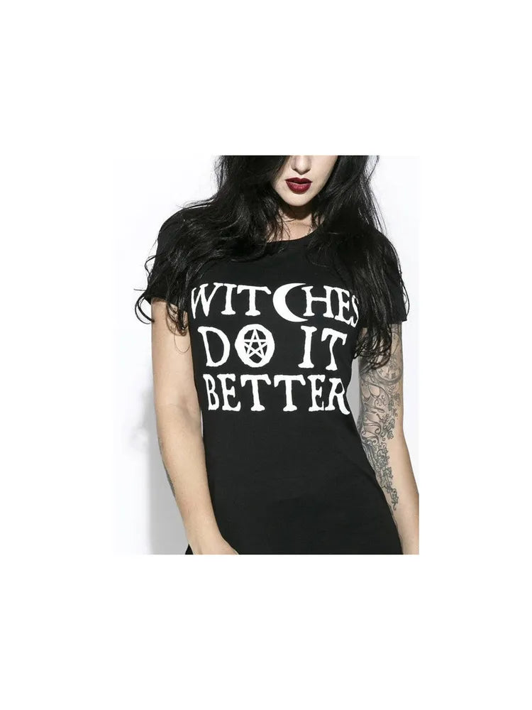 Witches Do It Better T-Shirt Black Gothic Tee Shirt Halloween Grunge Tshirts Short Sleeve O-neck Printed Tee Shirt