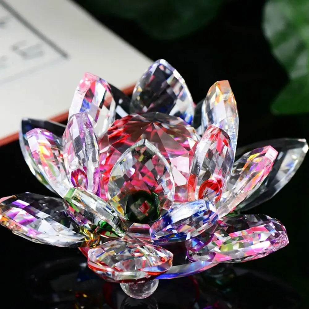 Crystal Lotus Flower Figurine Home Wedding Decoration Glass Craft Collection Paperweight Table Ornaments Souvenir Gifts