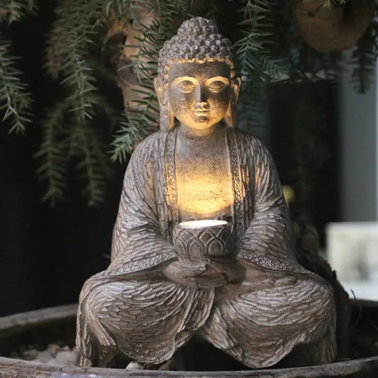 Solar Lights Decorative Buddha Statue Outdoor Patio Garden New Chinese Buddha Statue Zen Living Room Office PorchDecorativeResin