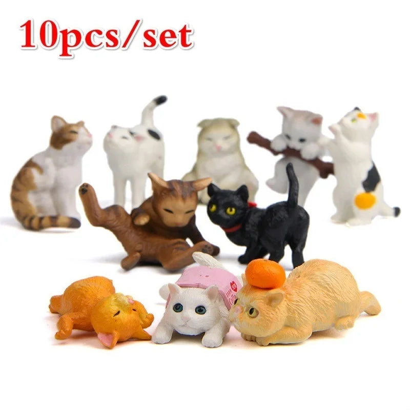 10-Piece Colorful Cat Miniature Set for Garden and Home Decor