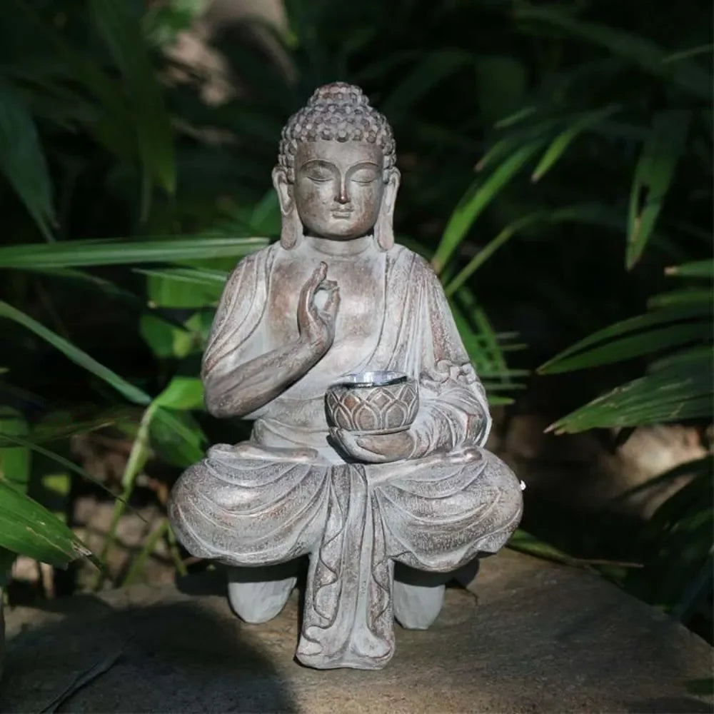 Solar Lights Decorative Buddha Statue Outdoor Patio Garden New Chinese Buddha Statue Zen Living Room Office PorchDecorativeResin