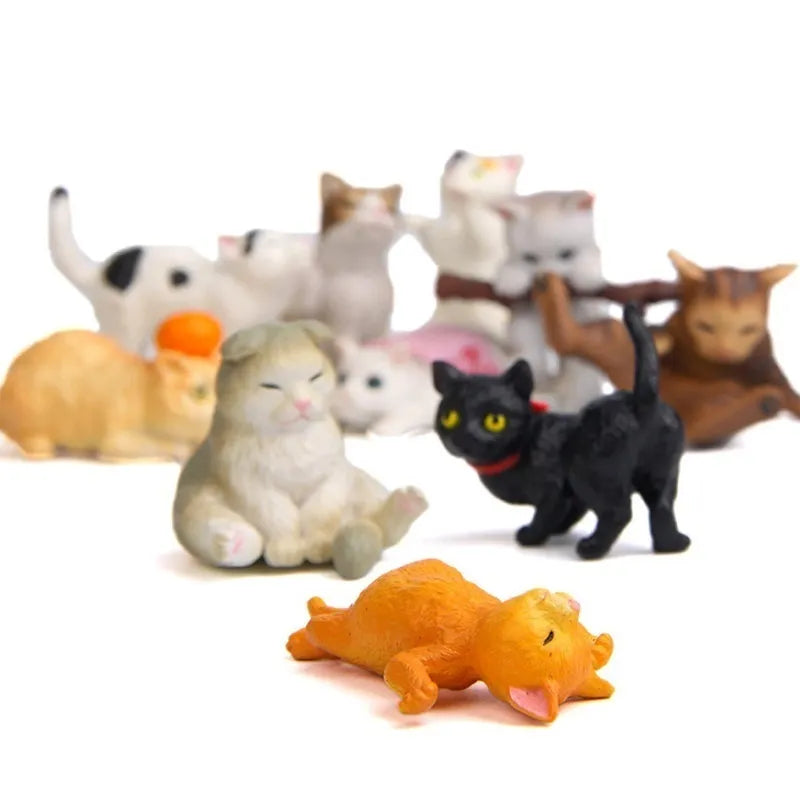 10-Piece Colorful Cat Miniature Set for Garden and Home Decor