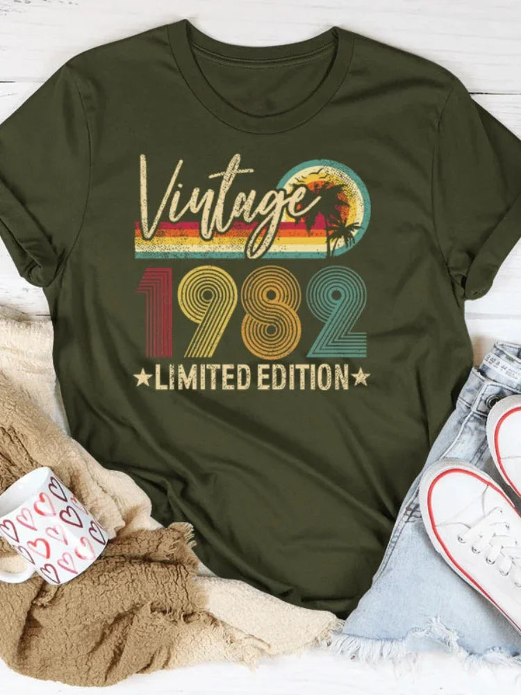 Vintage 1982 Limited Edition Print Women T Shirt Short Sleeve O Neck Loose Women Tshirt Ladies Tee Shirt Tops Camisetas Mujer