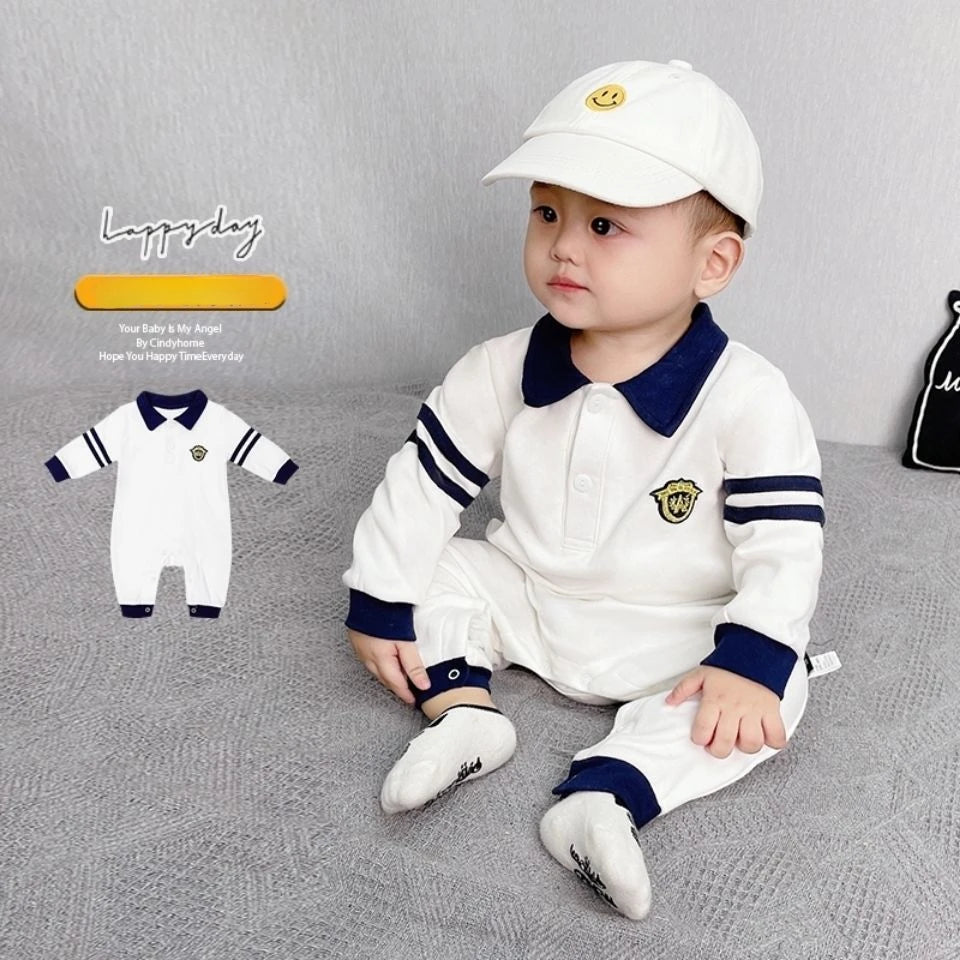 Cotton Newborn Baby Boy Short Sleeve Polo Shirt  Jumpsuit Romper Overall Handsome Gentleman Clothes 0-12 Months