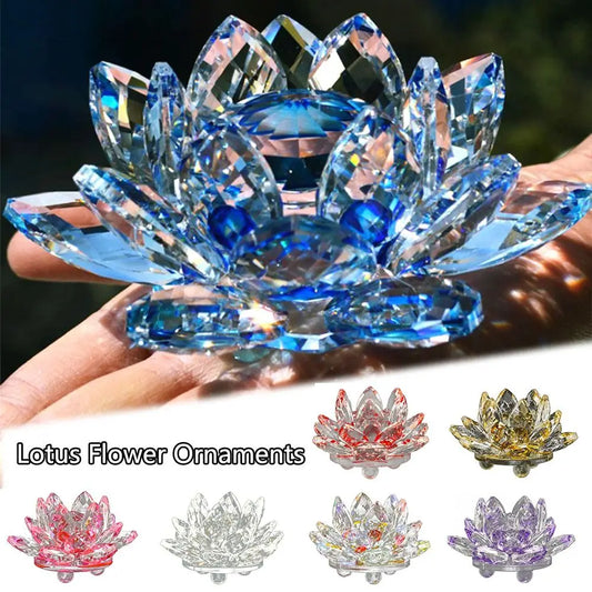 Crystal Lotus Flower Figurine Home Wedding Decoration Glass Craft Collection Paperweight Table Ornaments Souvenir Gifts