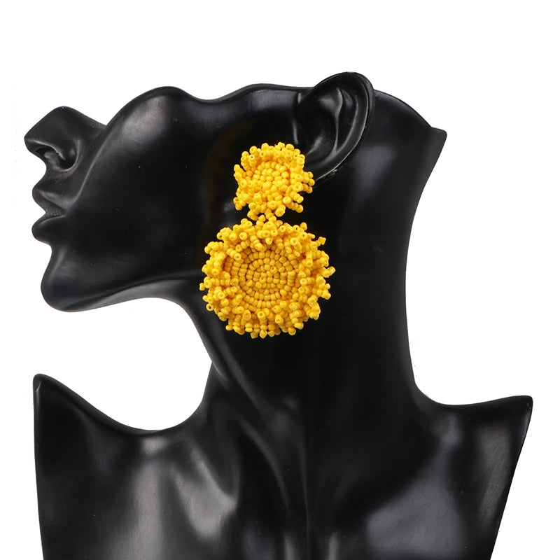 2024 Bohemian Radiance: Yellow Bead Elegance — Handcrafted Statement Earrings for Women Trend Spring 2024