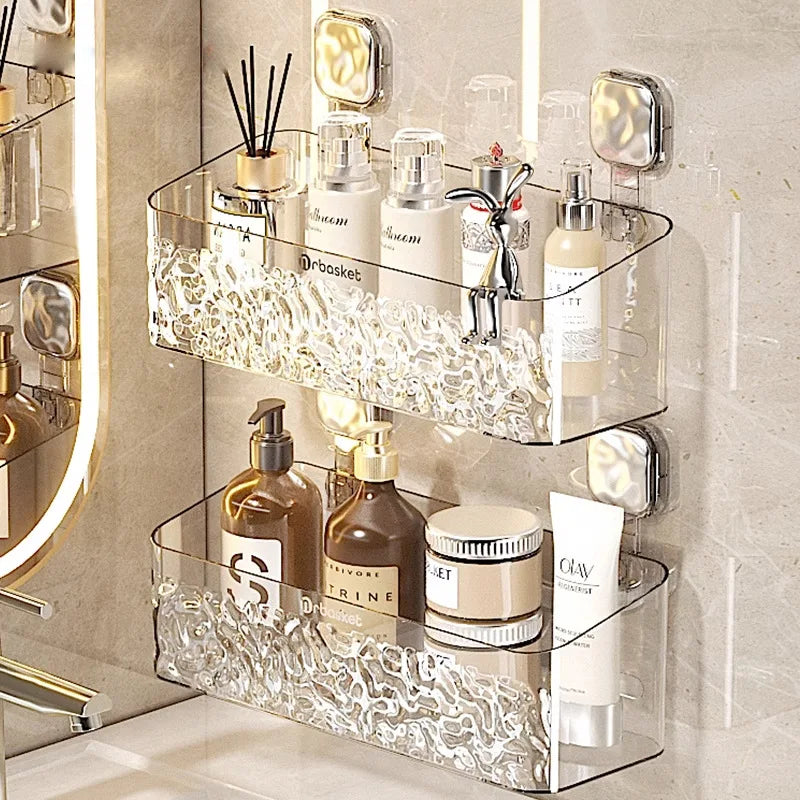 Transform Your Bathroom Oasis: Chic Glacier Pattern No-Punch Shower Caddy & Organizer