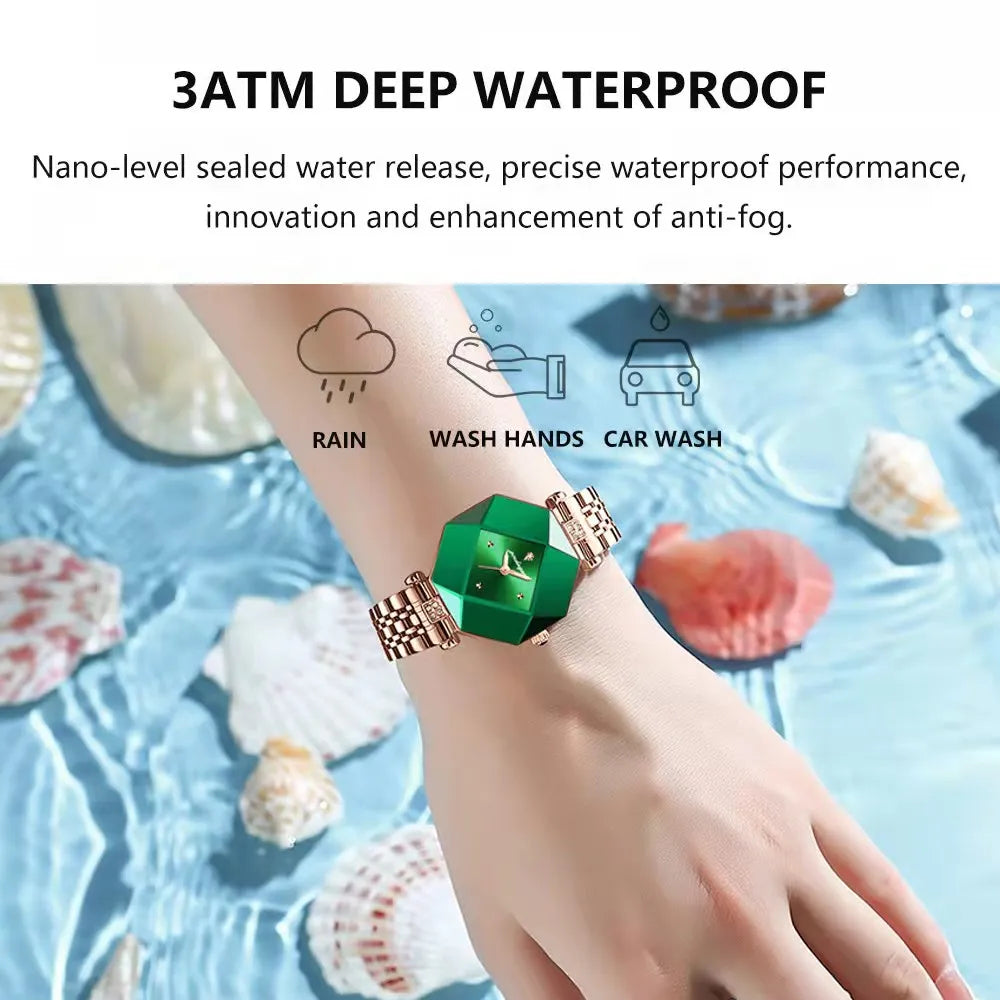 High Quality Luxury Women's Watch Diamond Quartz Waterproof Ladies Green Leather Watches Fashion Exquisite