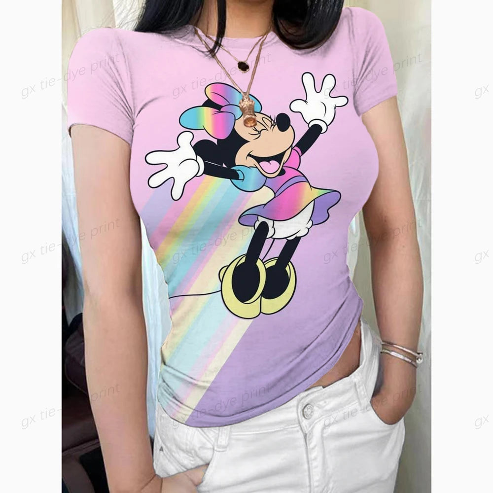 New Girl's T-shirt O Neck Disney Mickey Mouse Print Short Sleeve Female Clothing Streetwear Hip-hop Top Sexy T Shirt