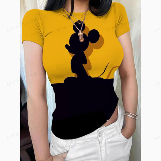 New Girl's T-shirt O Neck Disney Mickey Mouse Print Short Sleeve Female Clothing Streetwear Hip-hop Top Sexy T Shirt