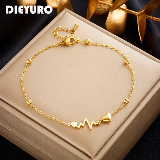 Elegant Heartbeat: Timeless 316L Stainless Steel ECG Anklet for Her