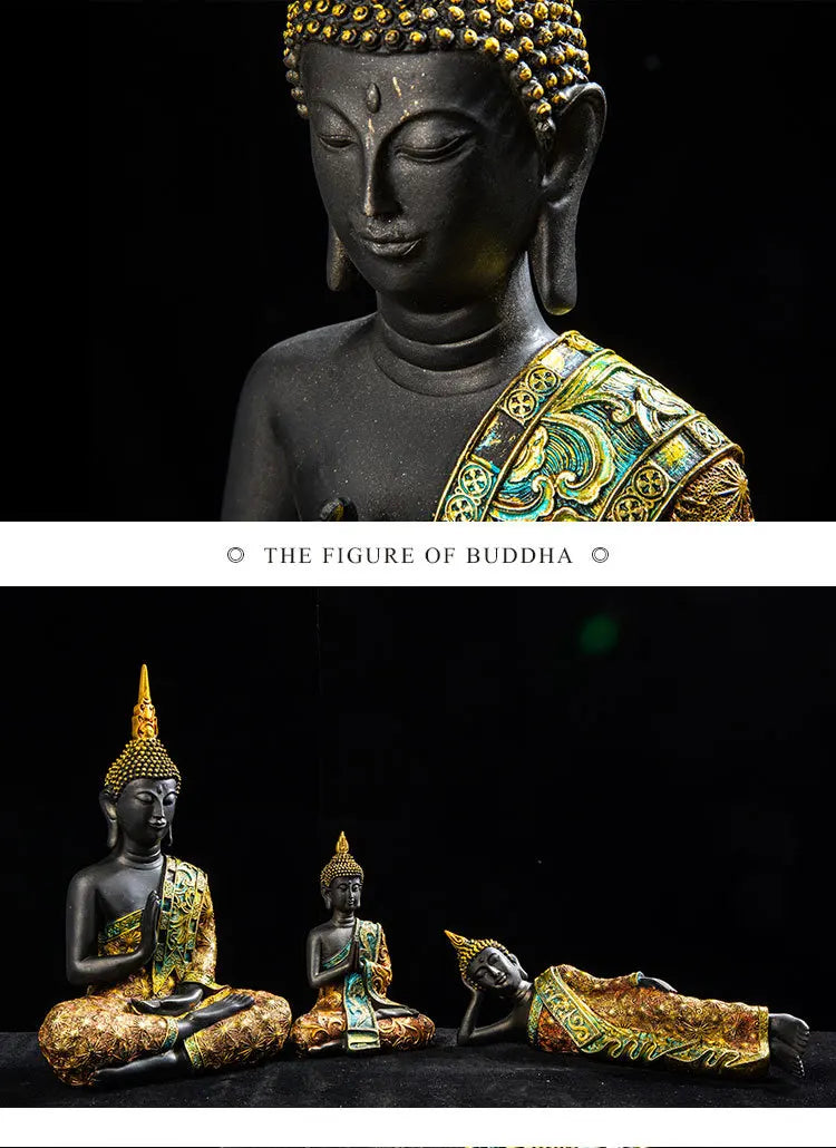 Thailand Buddha Statue Large  Buda Buddha Sculpture Green Resin Hand Made Buddhism Hindu Fengshui Figurine Meditation Home Decor