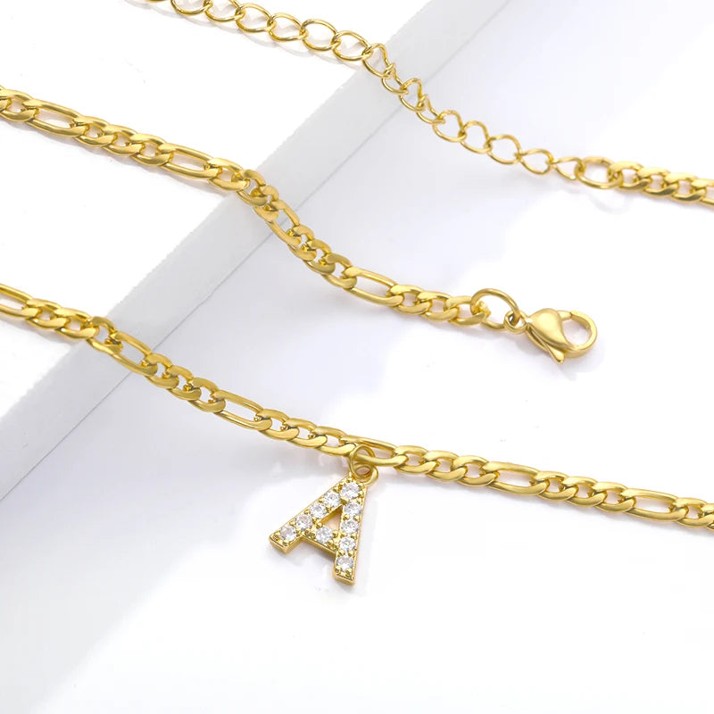 Tiny A-Z Initial Letter Anklets For Women Stainless Steel Gold Color Alphabet Cuban Link Anklet Bracelet Boho Jewelry Gifts