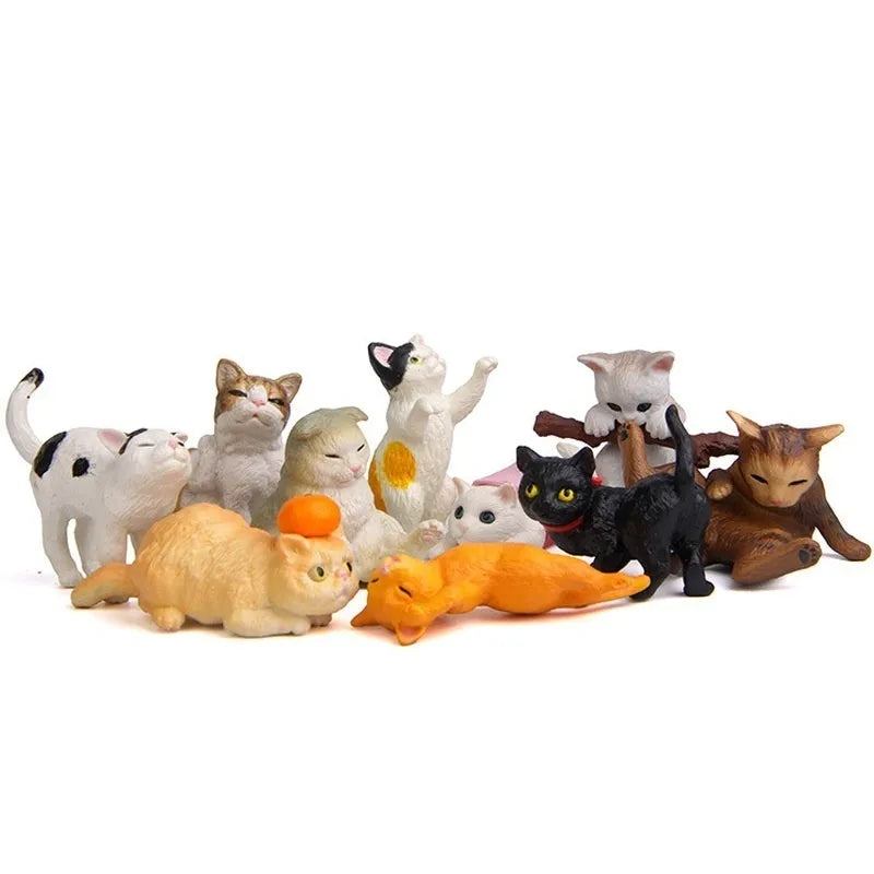 10-Piece Colorful Cat Miniature Set for Garden and Home Decor