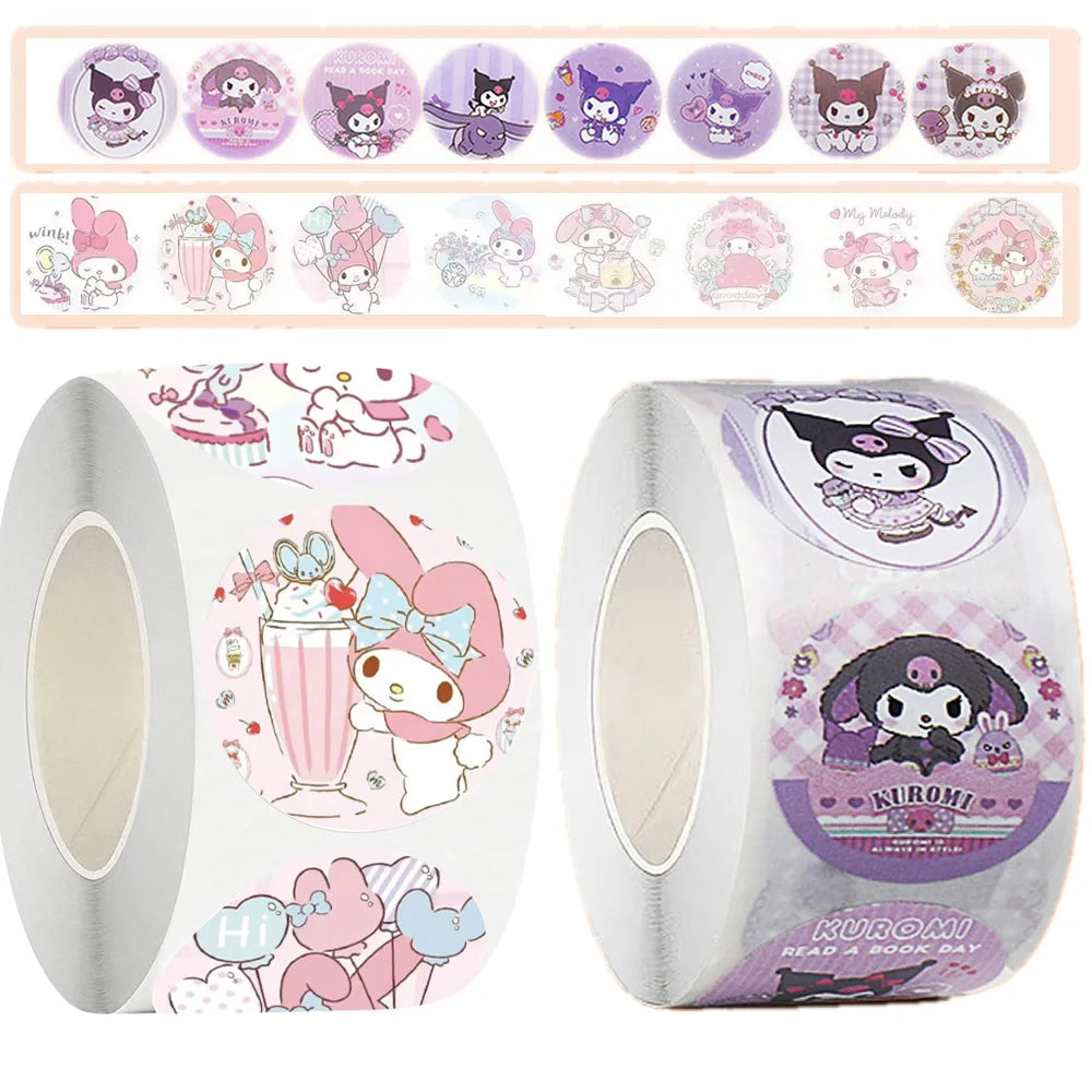 500pcs/Roll Cartoon Sanrio Stickers Kawaii Hello Kitty Kuromi Melody Diy Pvc Laptop Decals Decoration Sticker Kid Reward Gift Toy