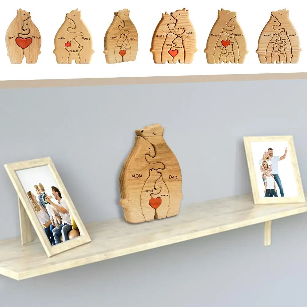 Wooden Art Puzzle Bear Family Theme Wooden Desktop Decorations Gift for Family