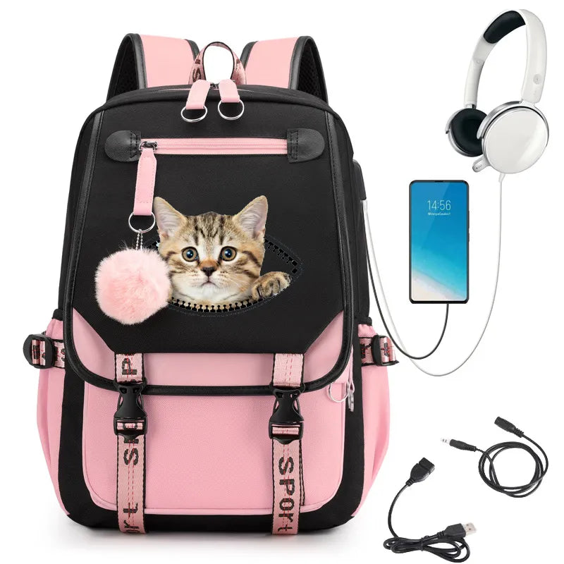 Women School Backpacks Schoolbag Kawaii Cat Print Bagpack for Teenagers Girls Student College Book Bag Satchel Bolsas Mochilas